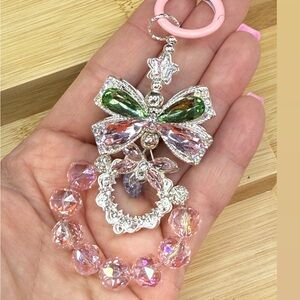Pink, Green Crystal Bow Pendant Keychain - Women Jewelry